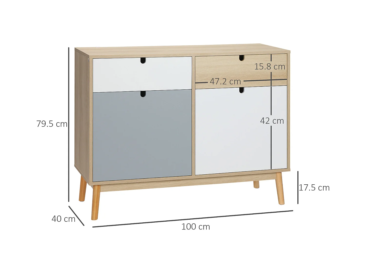 Mobile multiuso stile nordico 2 ante e 2 cassetti 100x40x79.5cm