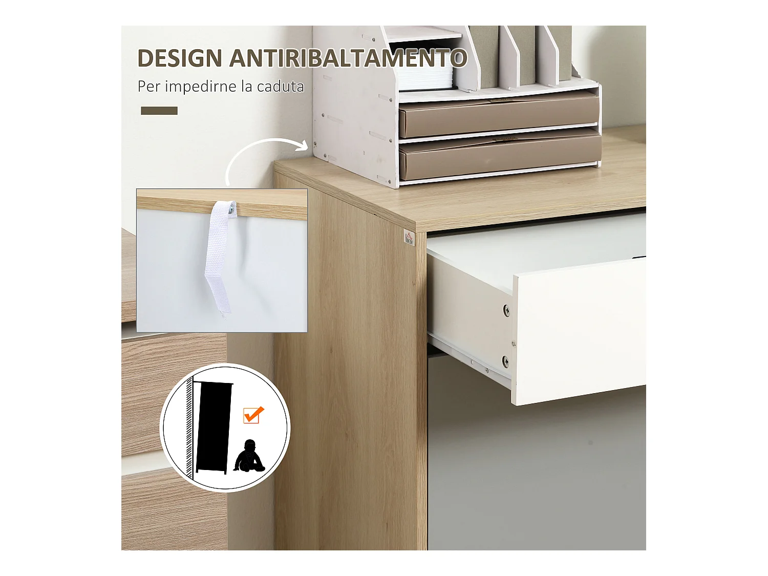 Mobile multiuso stile nordico 2 ante e 2 cassetti 100x40x79.5cm