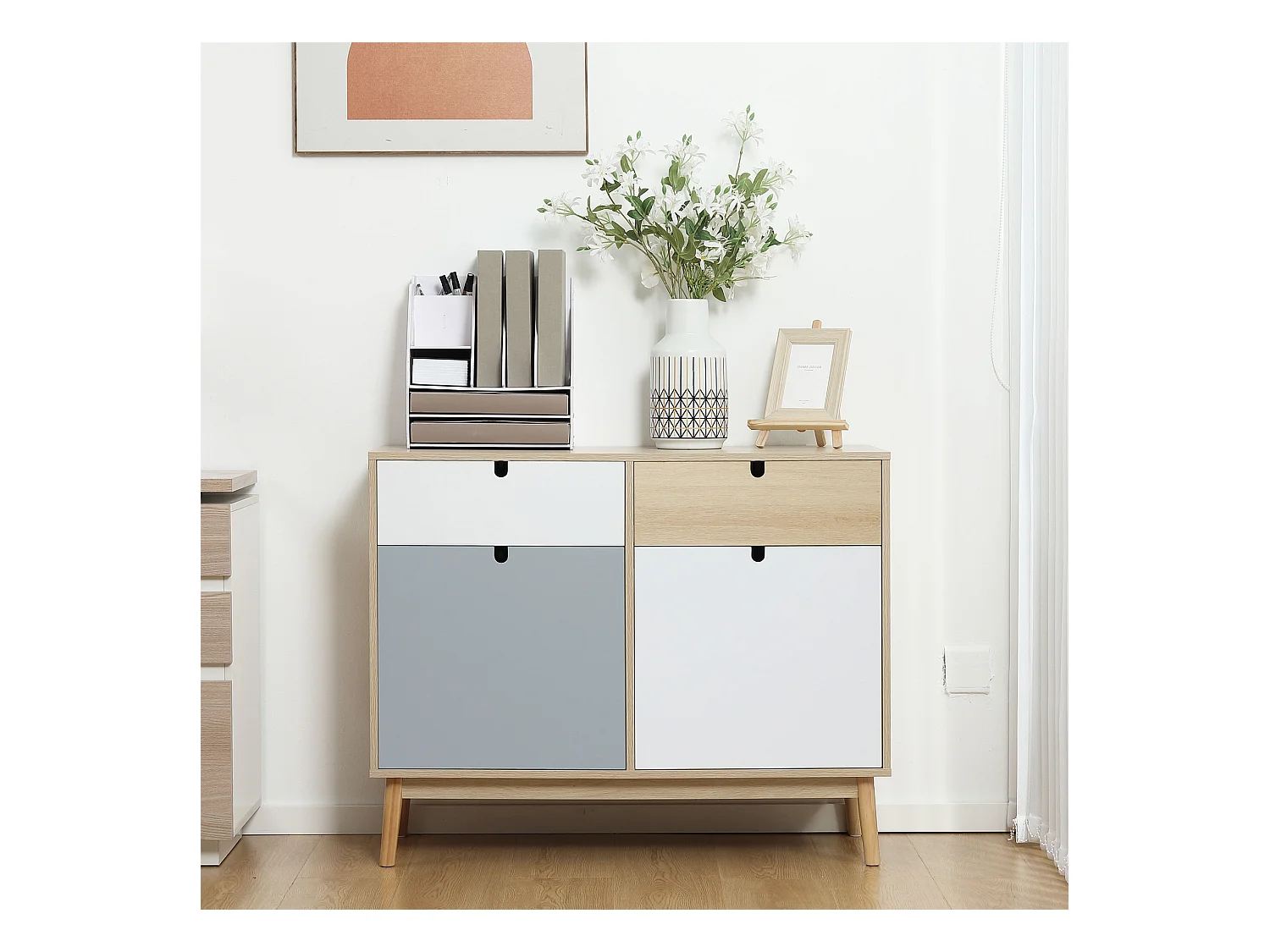 Mobile multiuso stile nordico 2 ante e 2 cassetti 100x40x79.5cm