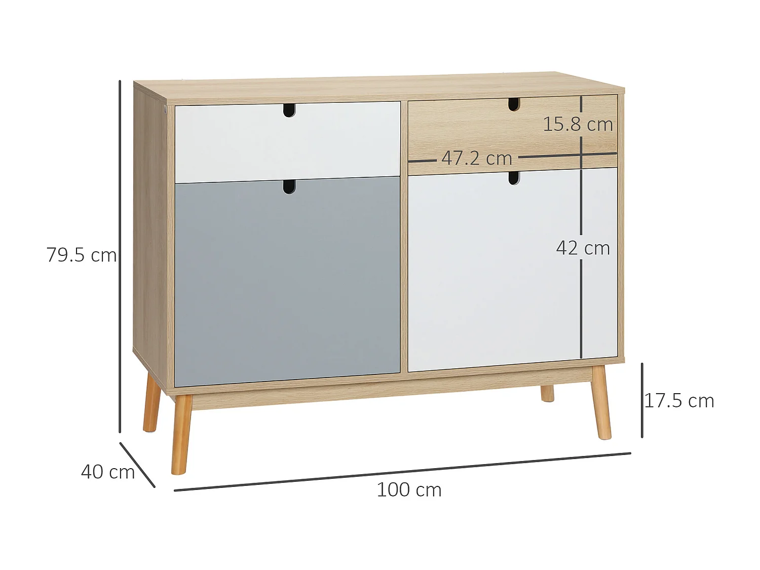 Mobile multiuso stile nordico 2 ante e 2 cassetti 100x40x79.5cm