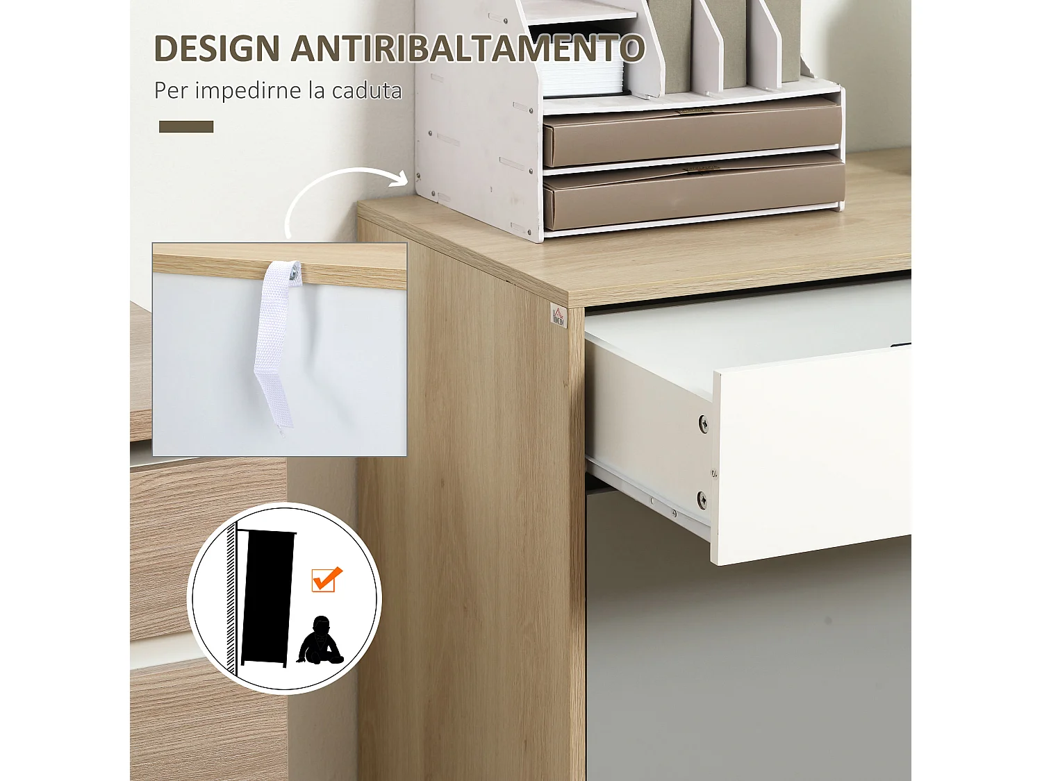 Mobile multiuso stile nordico 2 ante e 2 cassetti 100x40x79.5cm