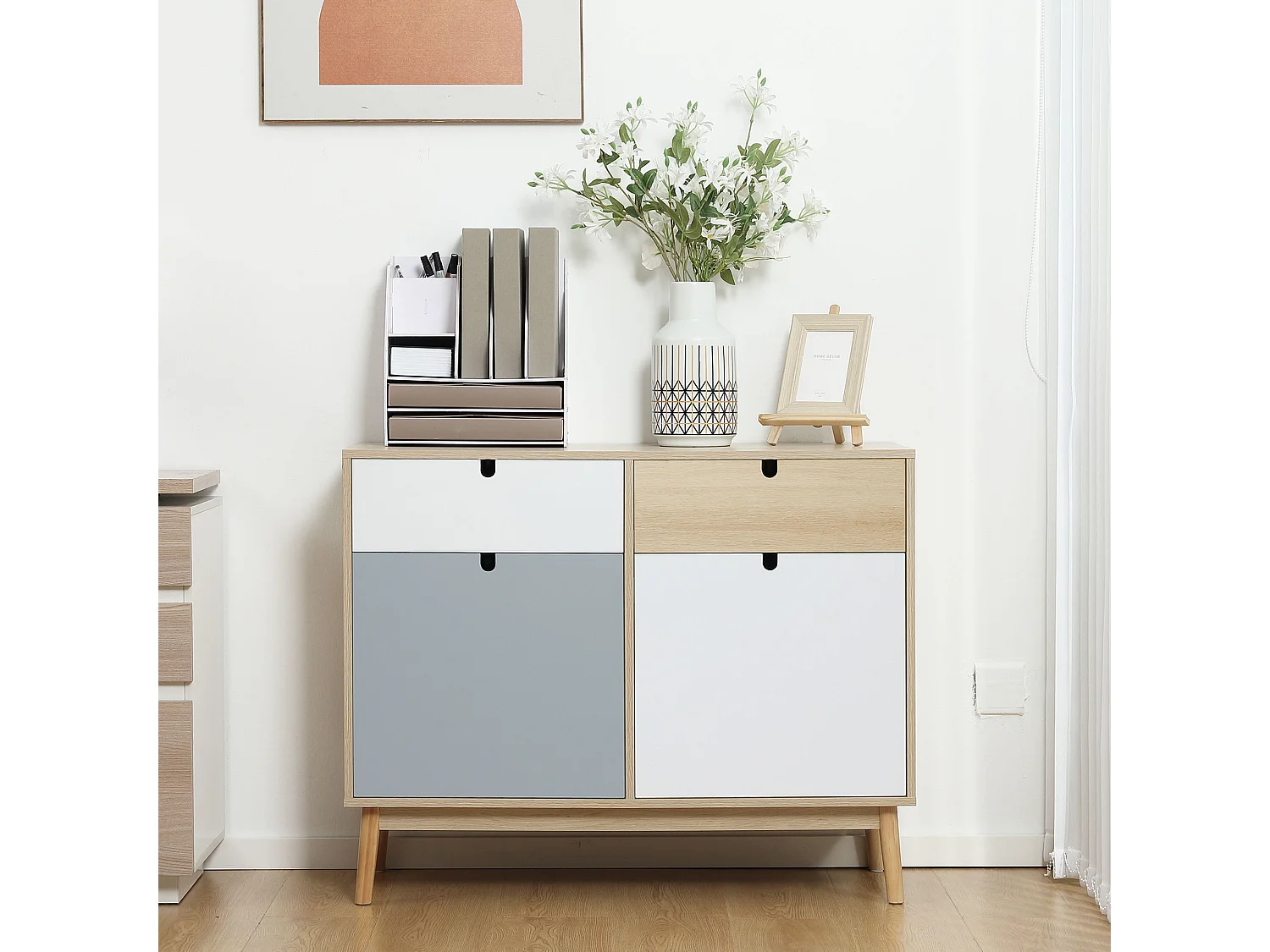 Mobile multiuso stile nordico 2 ante e 2 cassetti 100x40x79.5cm