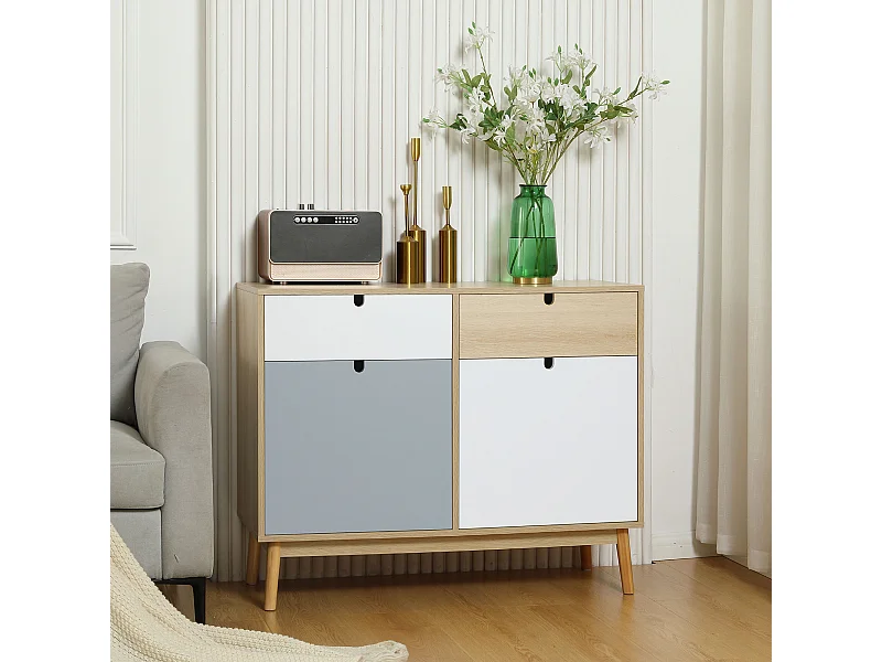 Mobile multiuso stile nordico 2 ante e 2 cassetti 100x40x79.5cm