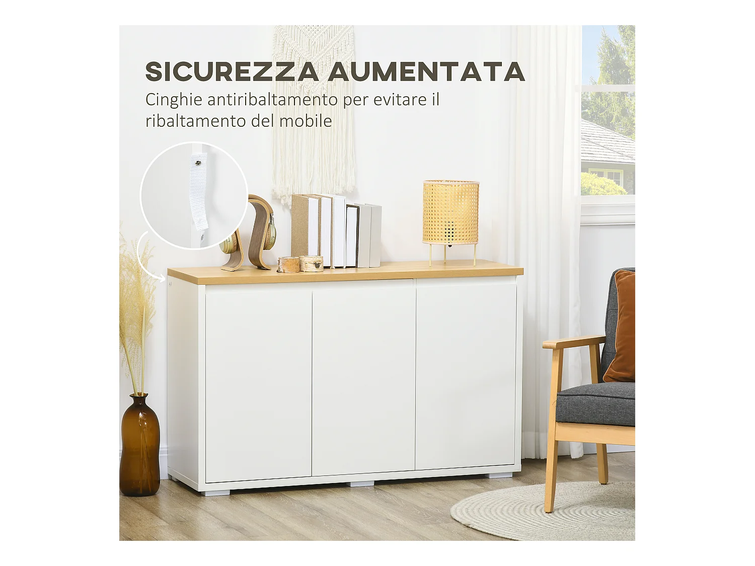 Mobile multifunzionale con 2 armadietti con 3 ante bianco