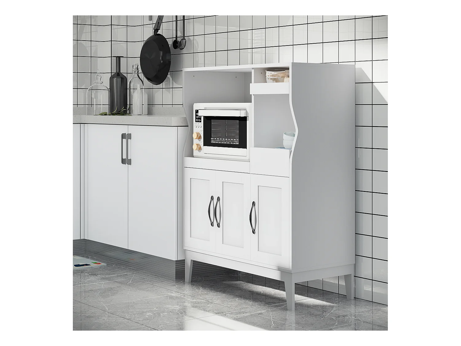 Credenza cucina con 2 armadietti e ripiani estraibili bianco