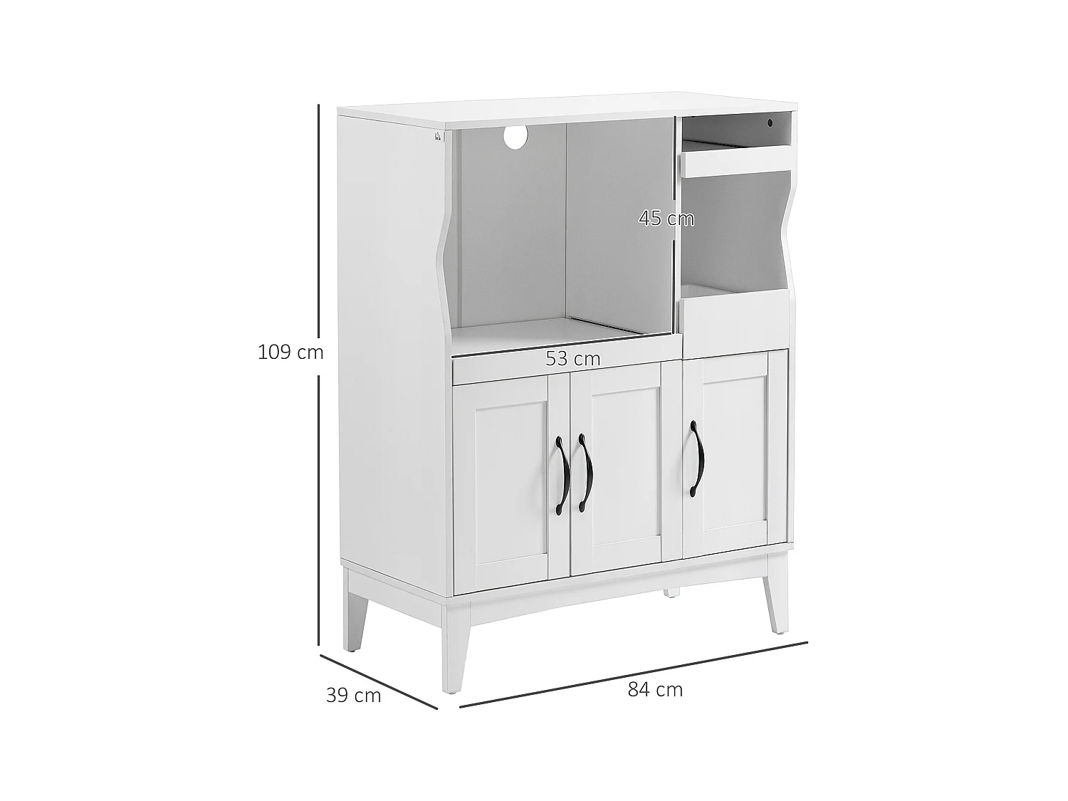 Credenza cucina con 2 armadietti e ripiani estraibili bianco