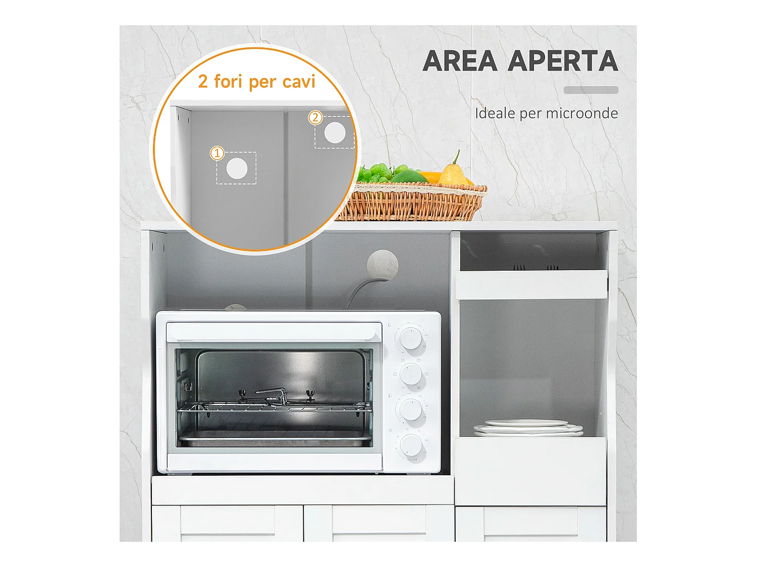 Credenza cucina con 2 armadietti e ripiani estraibili bianco