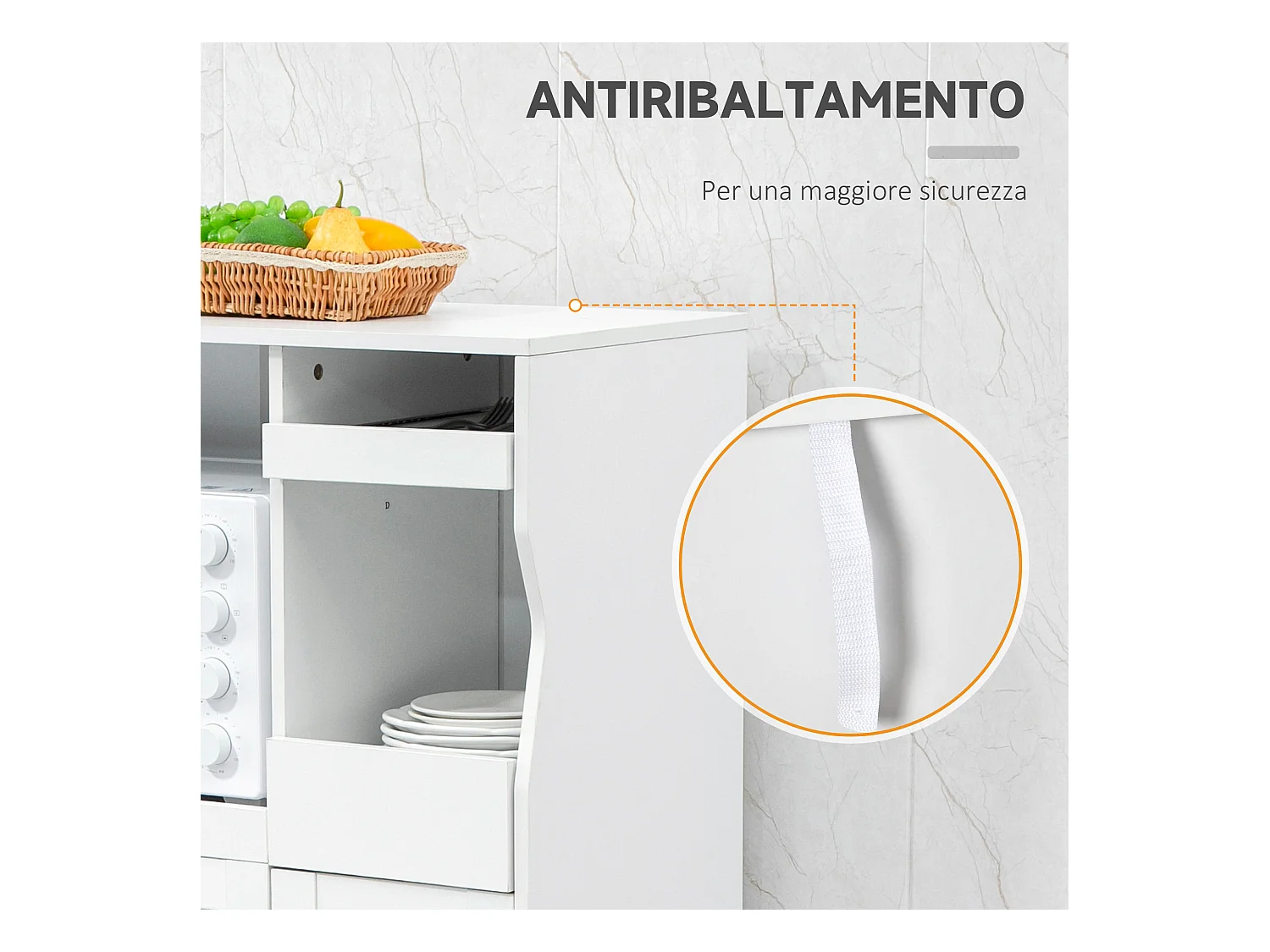 Credenza cucina con 2 armadietti e ripiani estraibili bianco