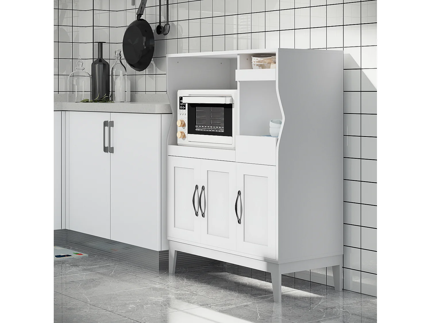Credenza cucina con 2 armadietti e ripiani estraibili bianco