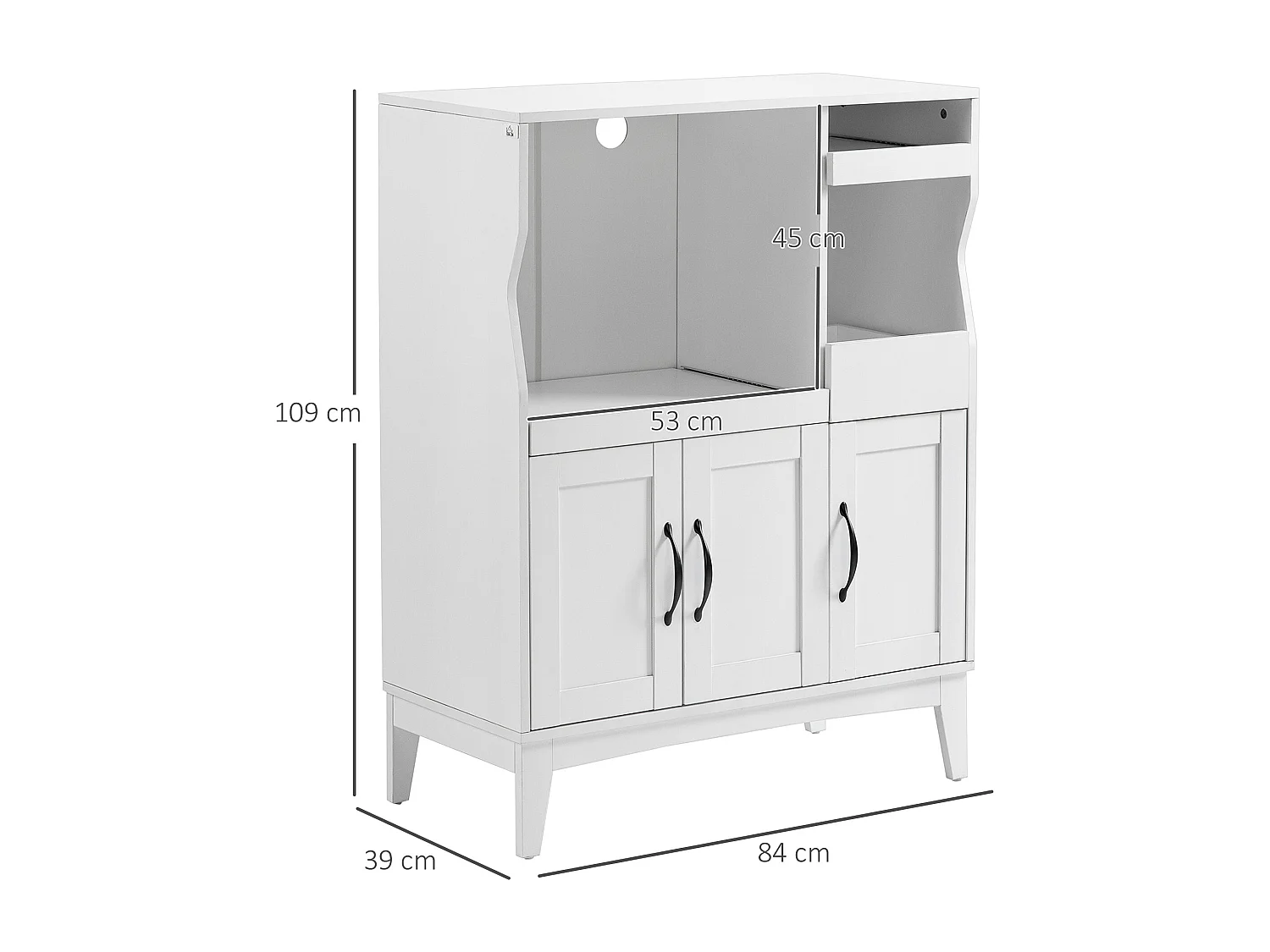 Credenza cucina con 2 armadietti e ripiani estraibili bianco