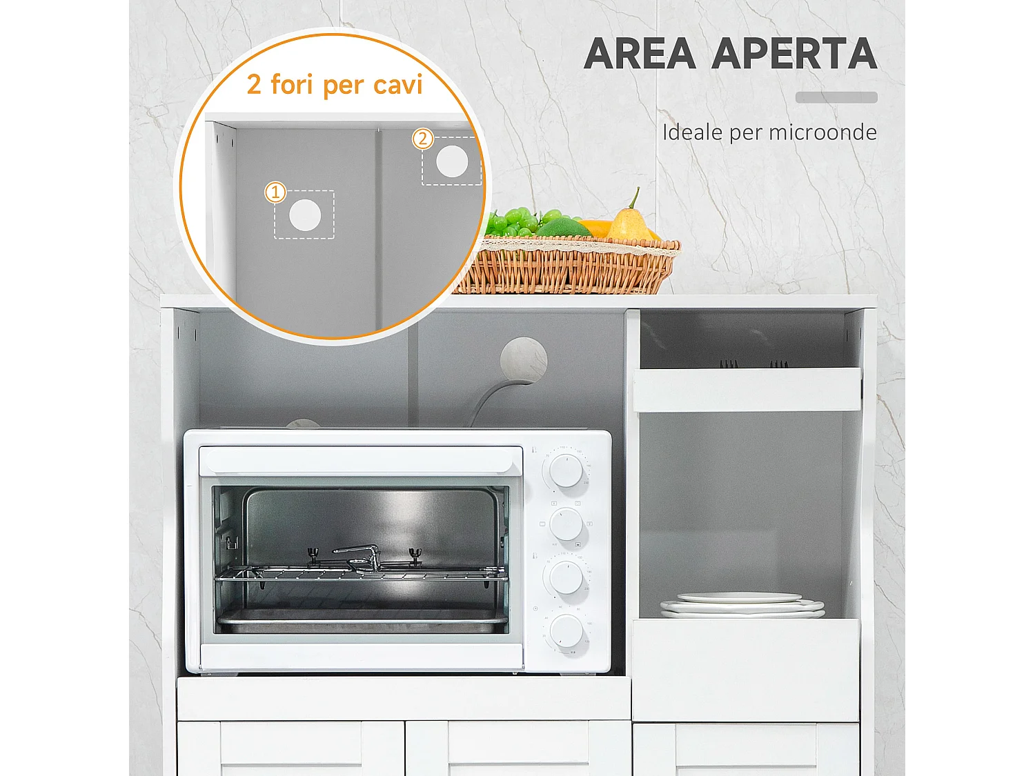 Credenza cucina con 2 armadietti e ripiani estraibili bianco