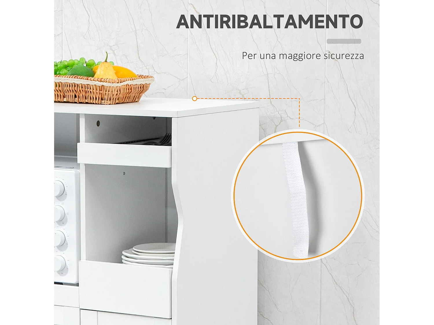 Credenza cucina con 2 armadietti e ripiani estraibili bianco