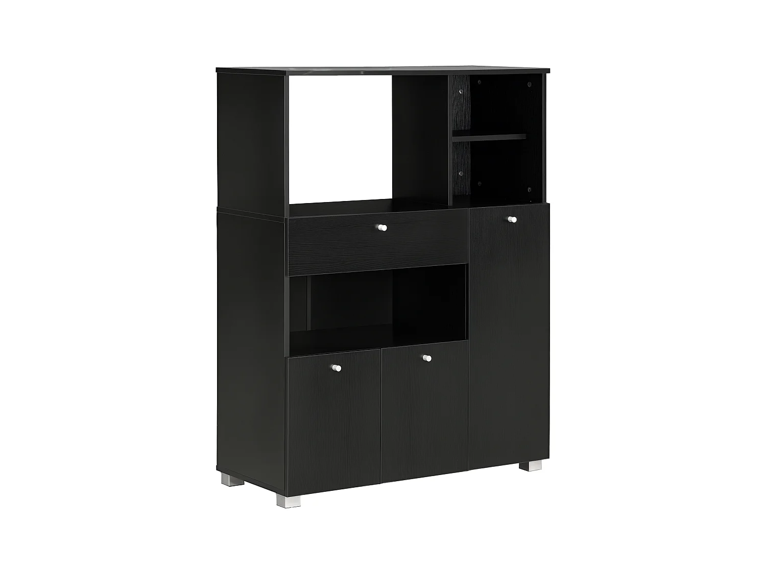 Mobile da cucina per microonde con armadietti, mensole e cassetto nero