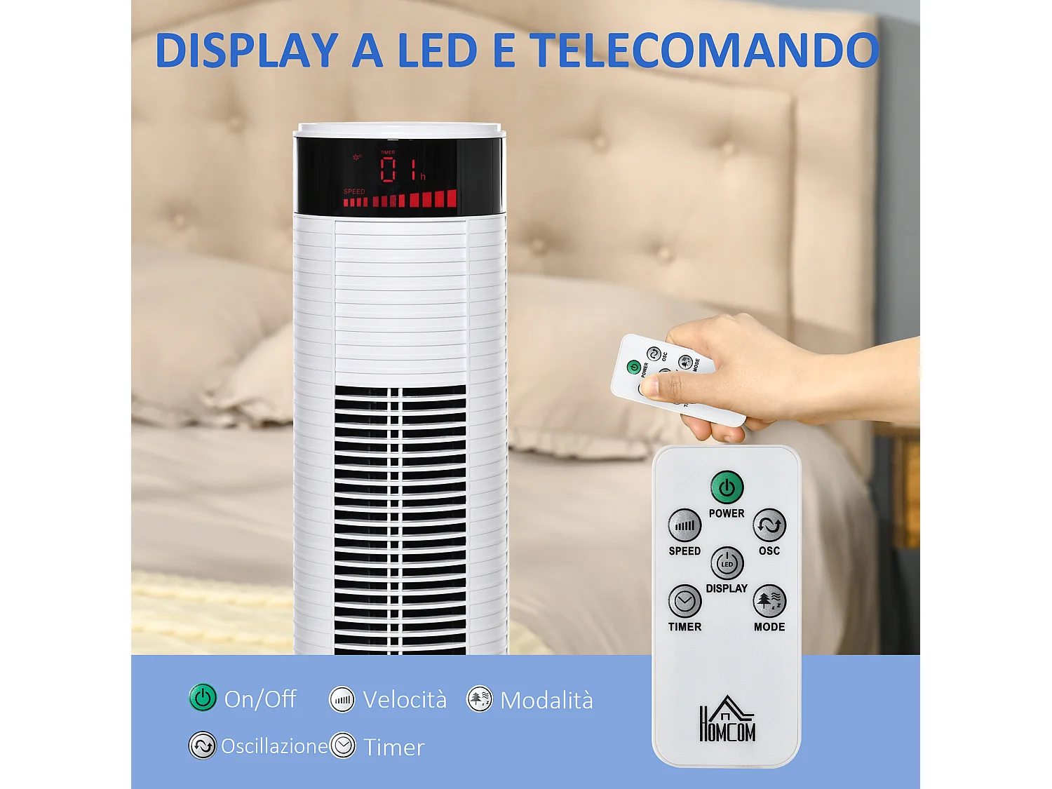 HOMCOM Ventilatore Colonna 3 Velocità 4 Modalità Timer 12h Telecomando