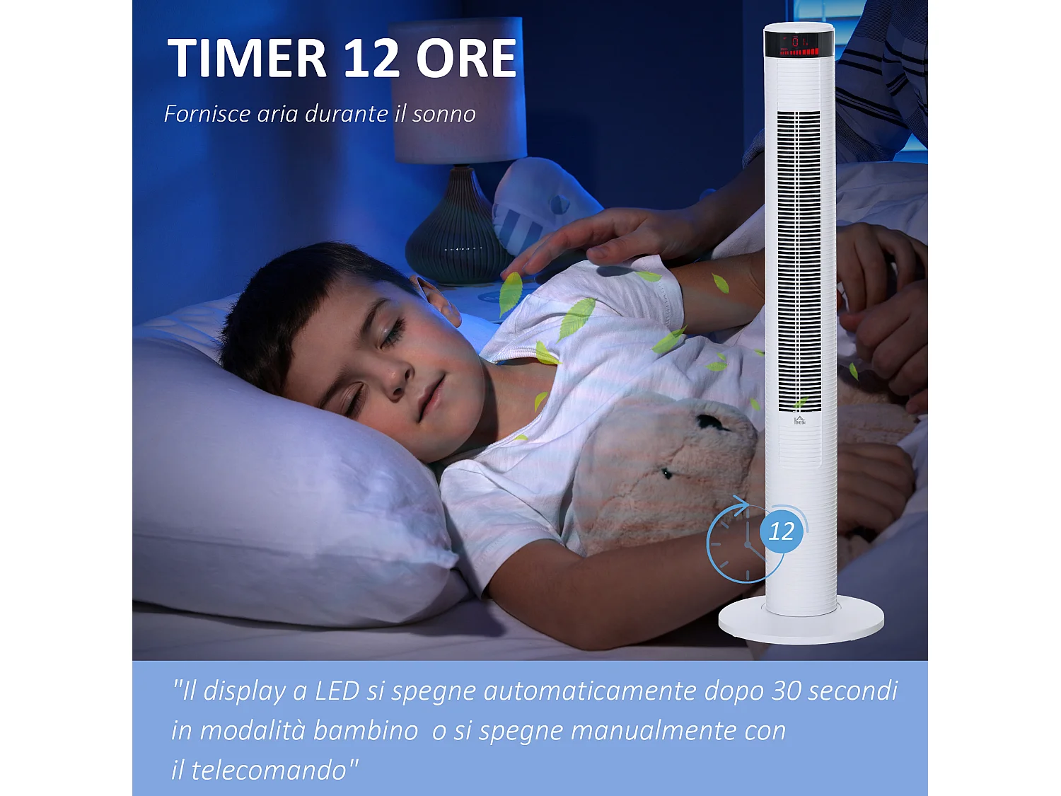 HOMCOM Ventilatore Colonna 3 Velocità 4 Modalità Timer 12h Telecomando