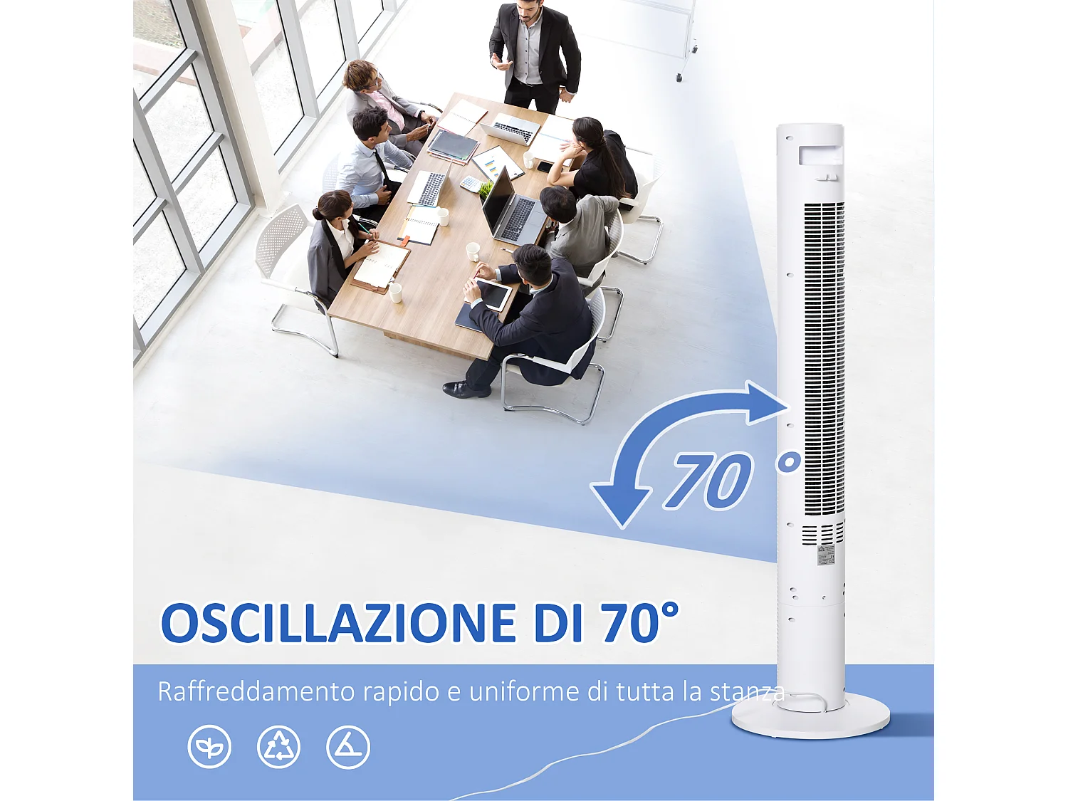 HOMCOM Ventilatore Colonna 3 Velocità 4 Modalità Timer 12h Telecomando