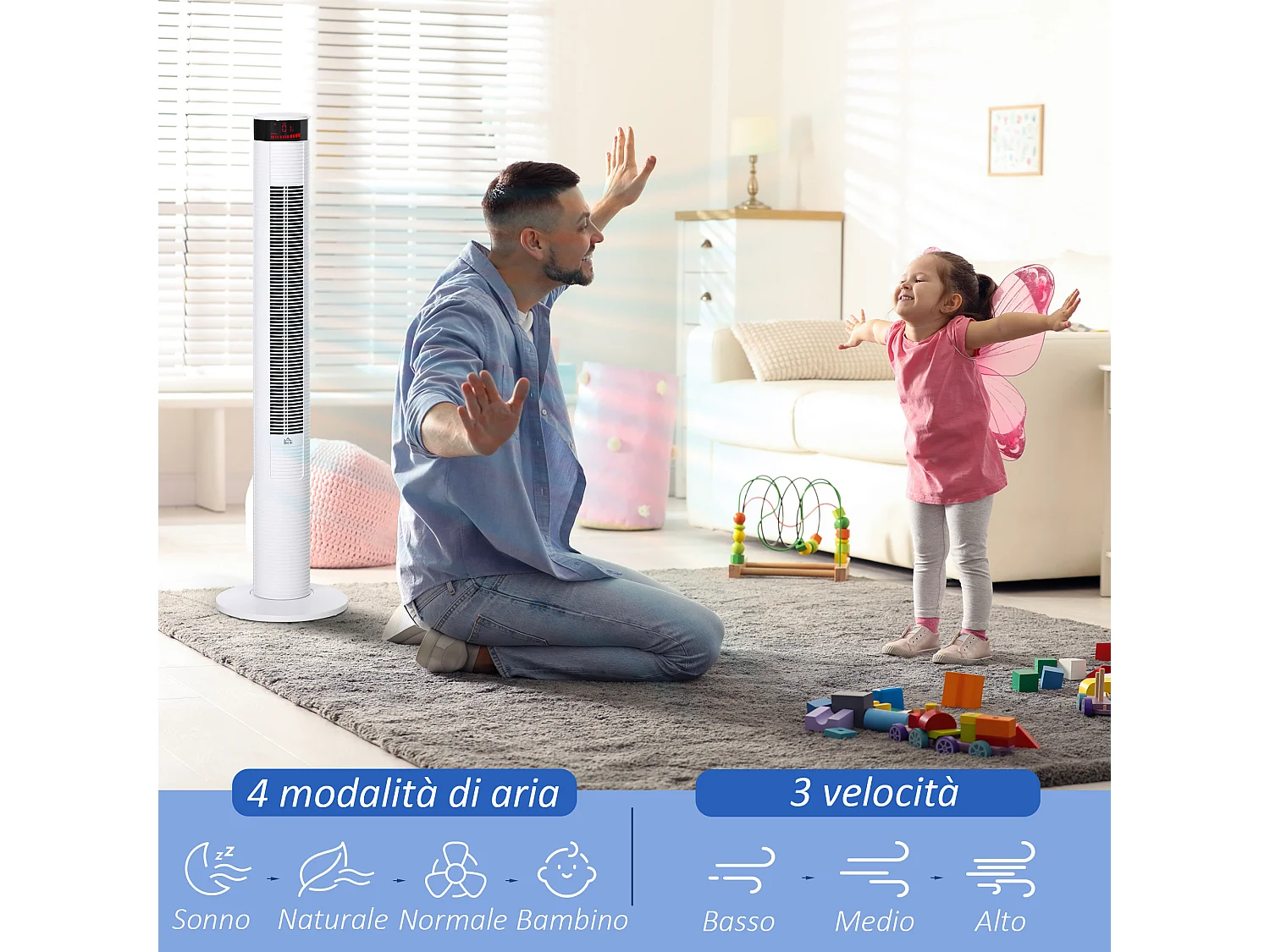 HOMCOM Ventilatore Colonna 3 Velocità 4 Modalità Timer 12h Telecomando