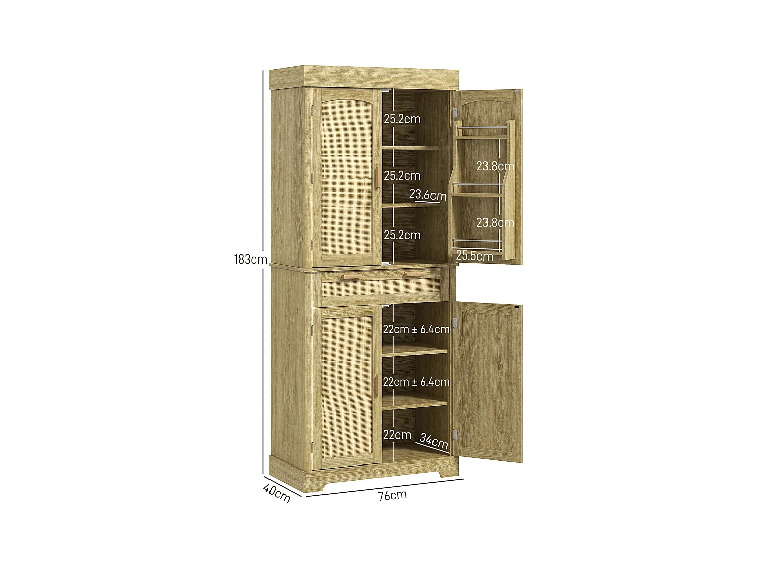 Credenza cucina stile boho con 2 armadietti un cassetto e portaspezie