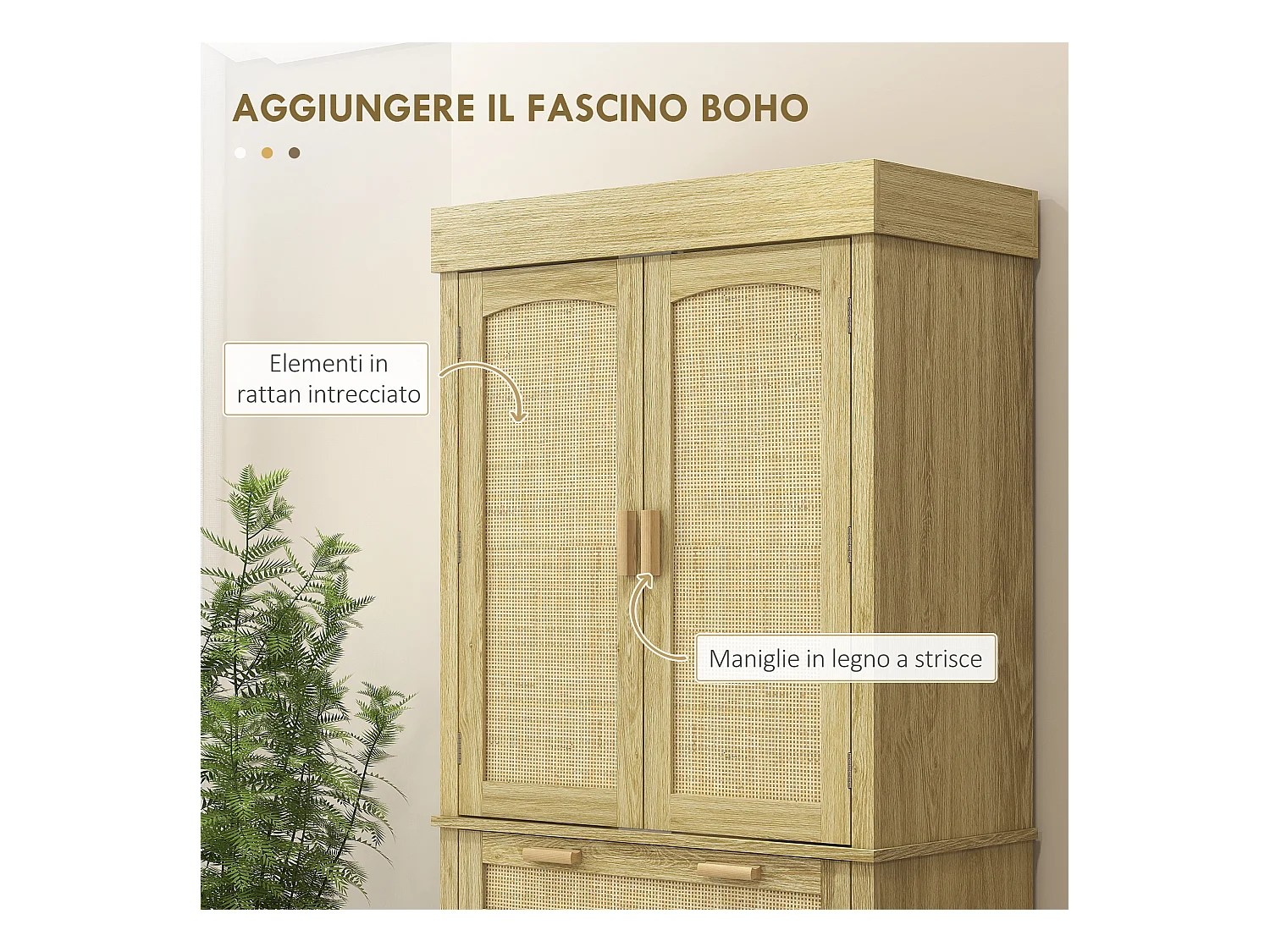 Credenza cucina stile boho con 2 armadietti un cassetto e portaspezie