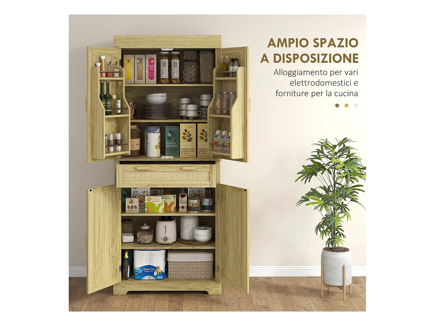 Credenza cucina stile boho con 2 armadietti un cassetto e portaspezie