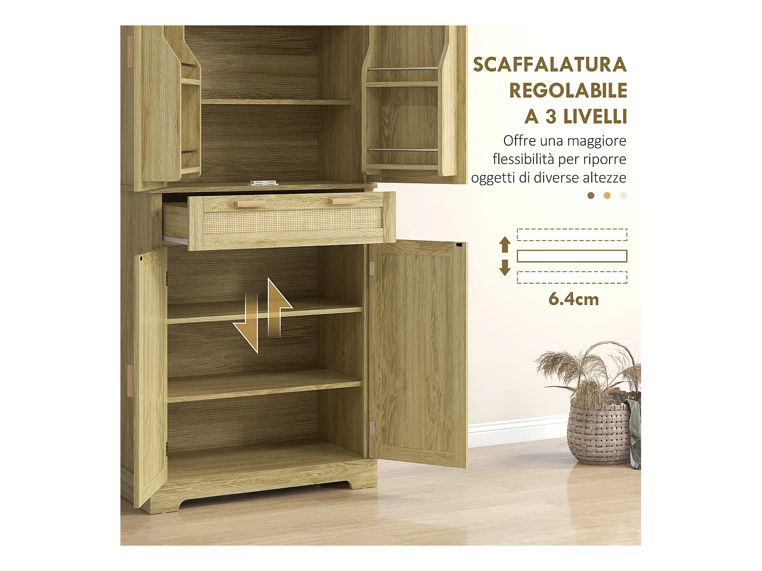 Credenza cucina stile boho con 2 armadietti un cassetto e portaspezie