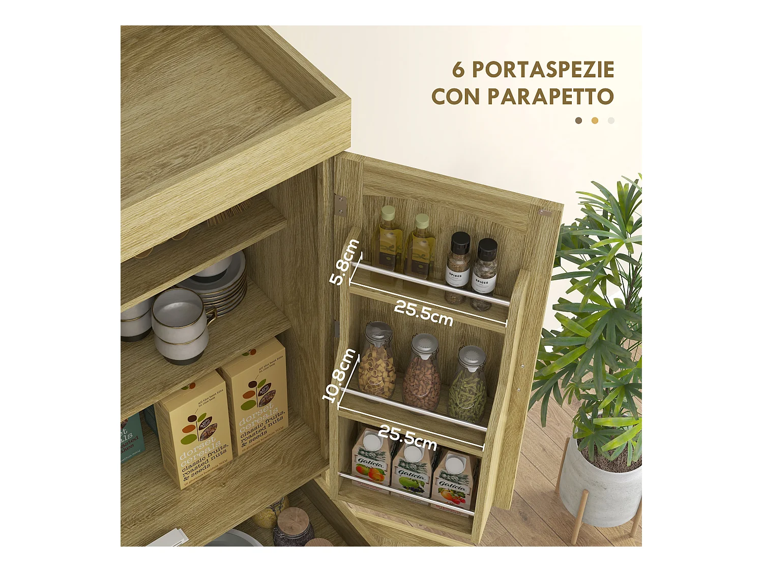 Credenza cucina stile boho con 2 armadietti un cassetto e portaspezie