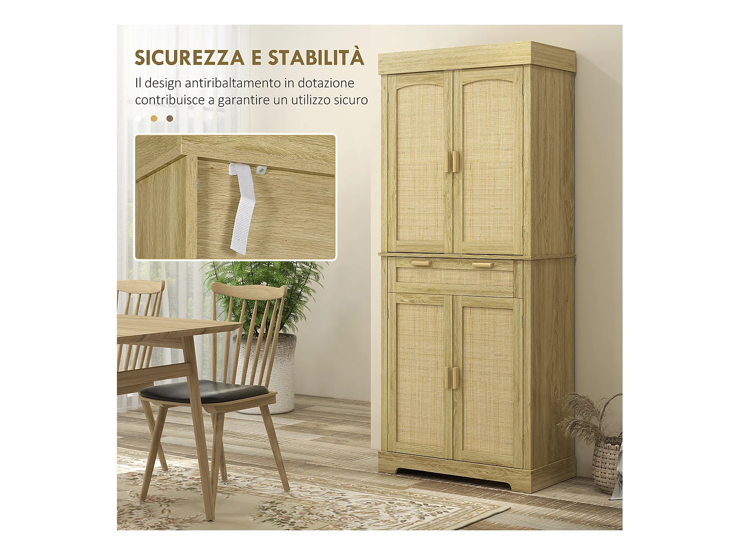 Credenza cucina stile boho con 2 armadietti un cassetto e portaspezie