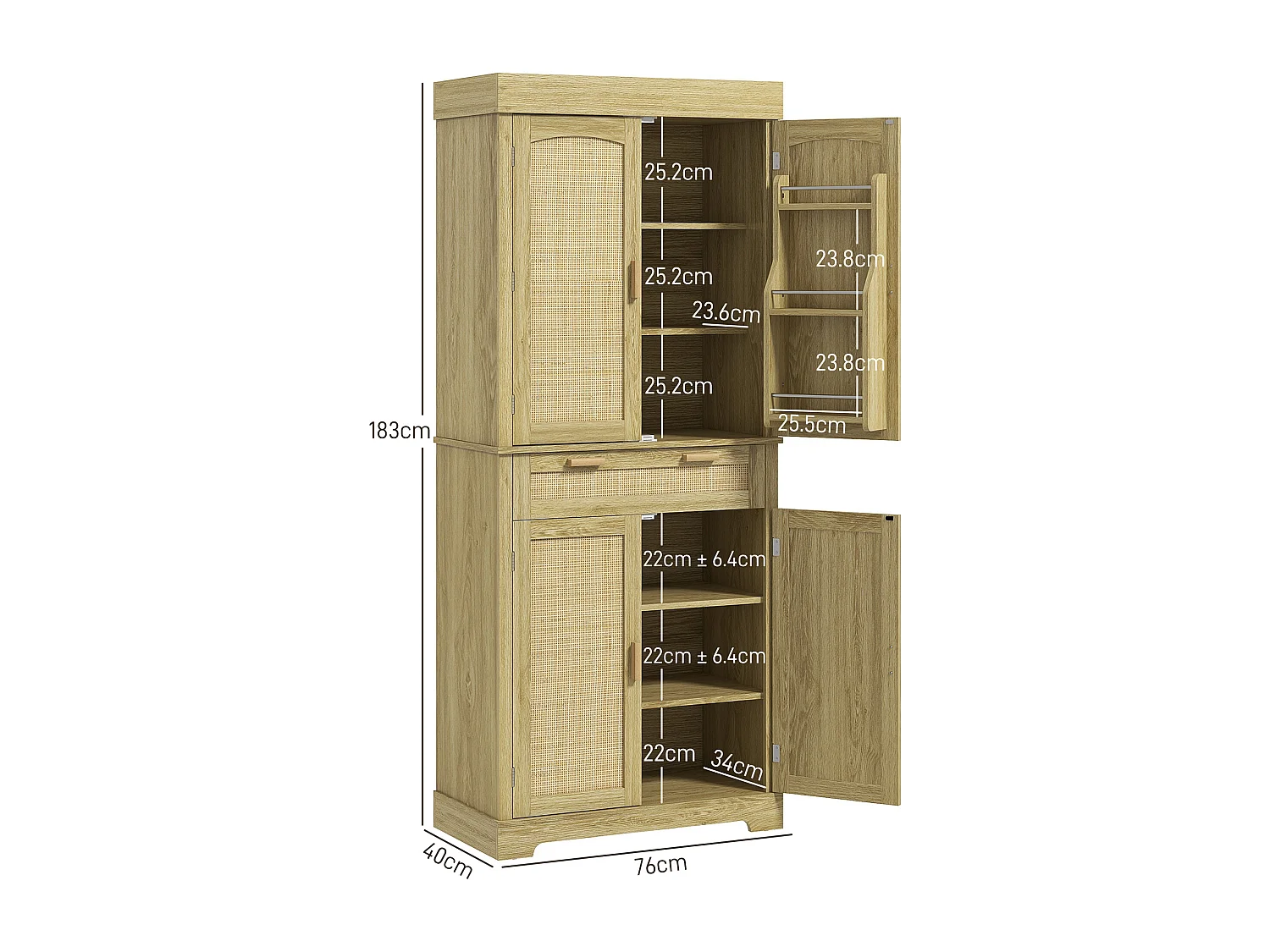 Credenza cucina stile boho con 2 armadietti un cassetto e portaspezie