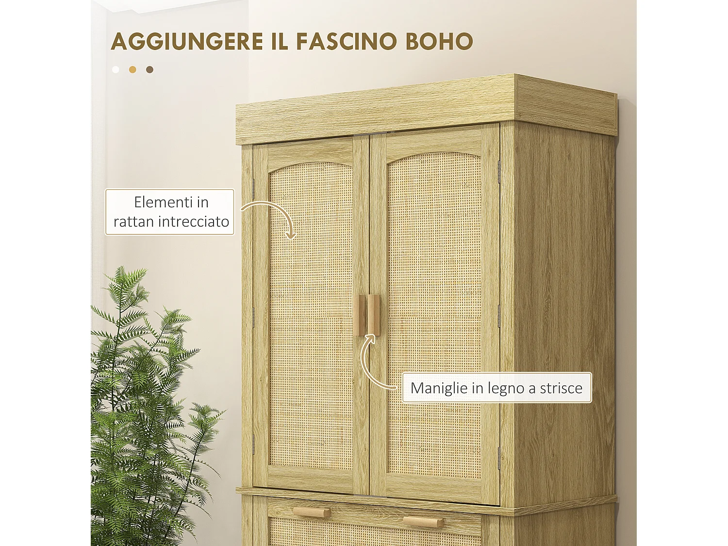 Credenza cucina stile boho con 2 armadietti un cassetto e portaspezie