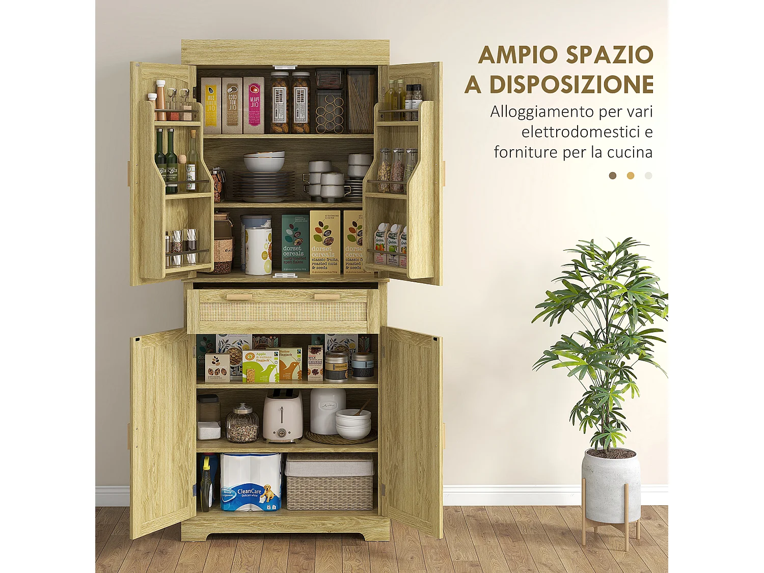 Credenza cucina stile boho con 2 armadietti un cassetto e portaspezie