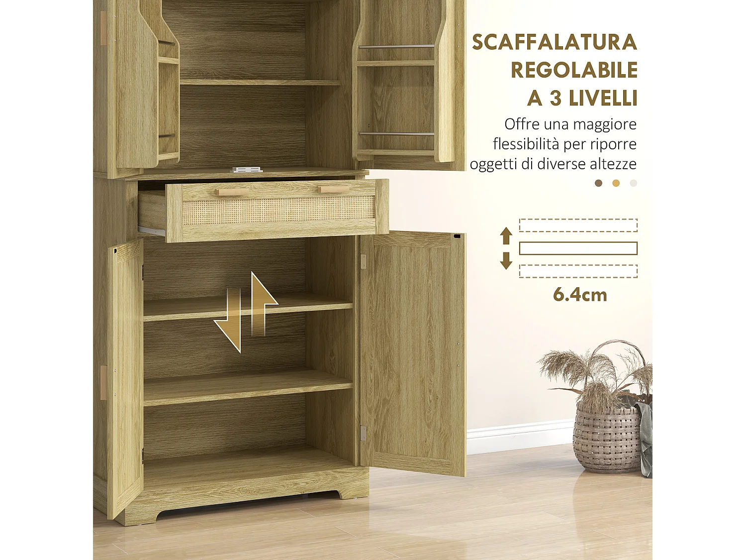 Credenza cucina stile boho con 2 armadietti un cassetto e portaspezie