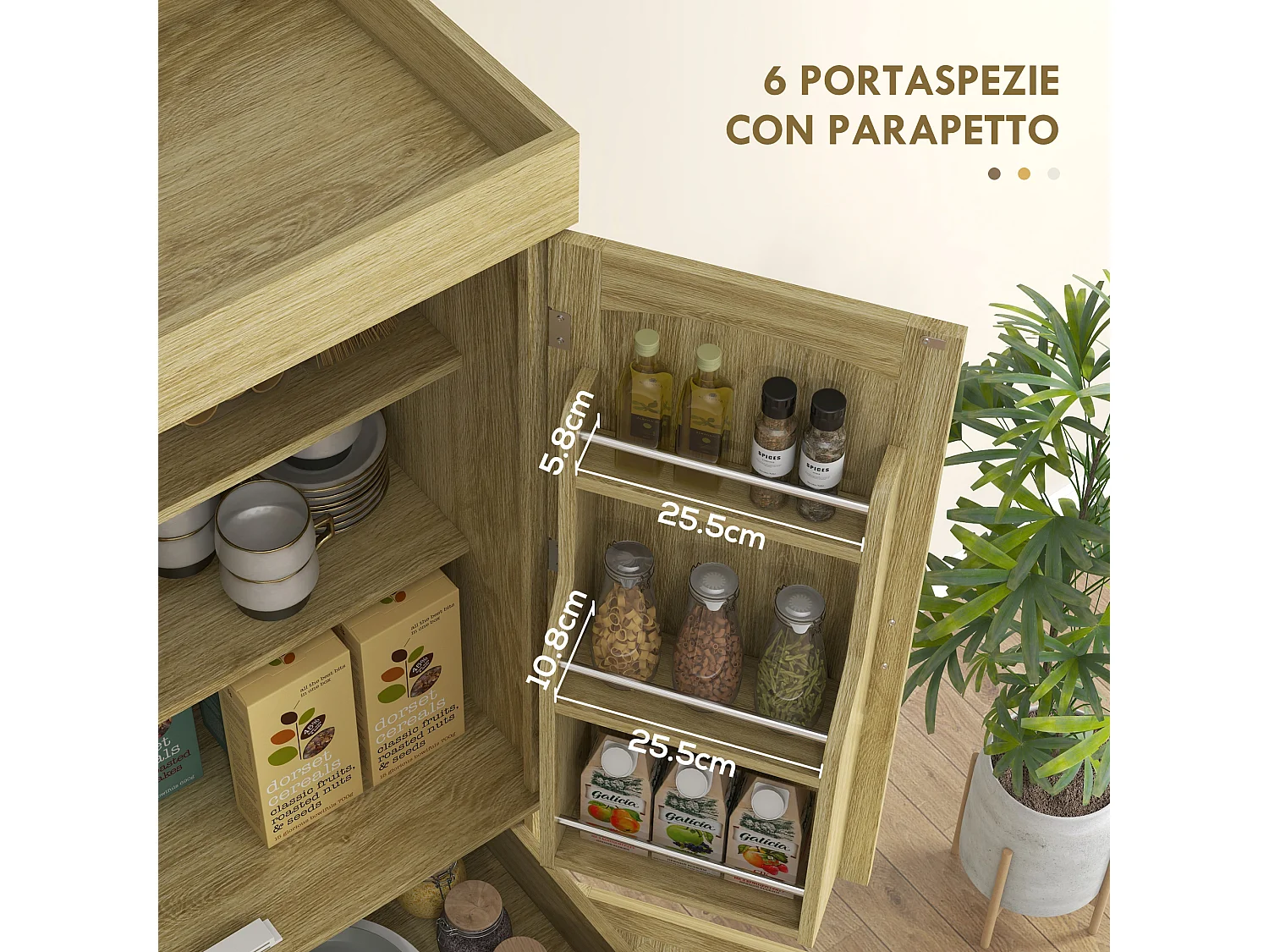 Credenza cucina stile boho con 2 armadietti un cassetto e portaspezie