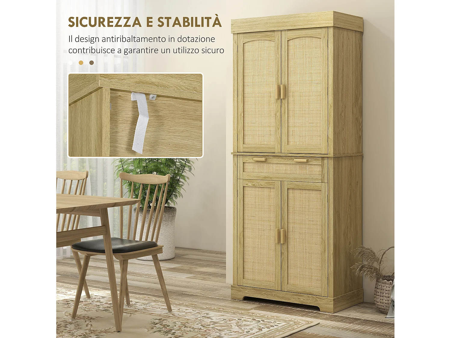 Credenza cucina stile boho con 2 armadietti un cassetto e portaspezie