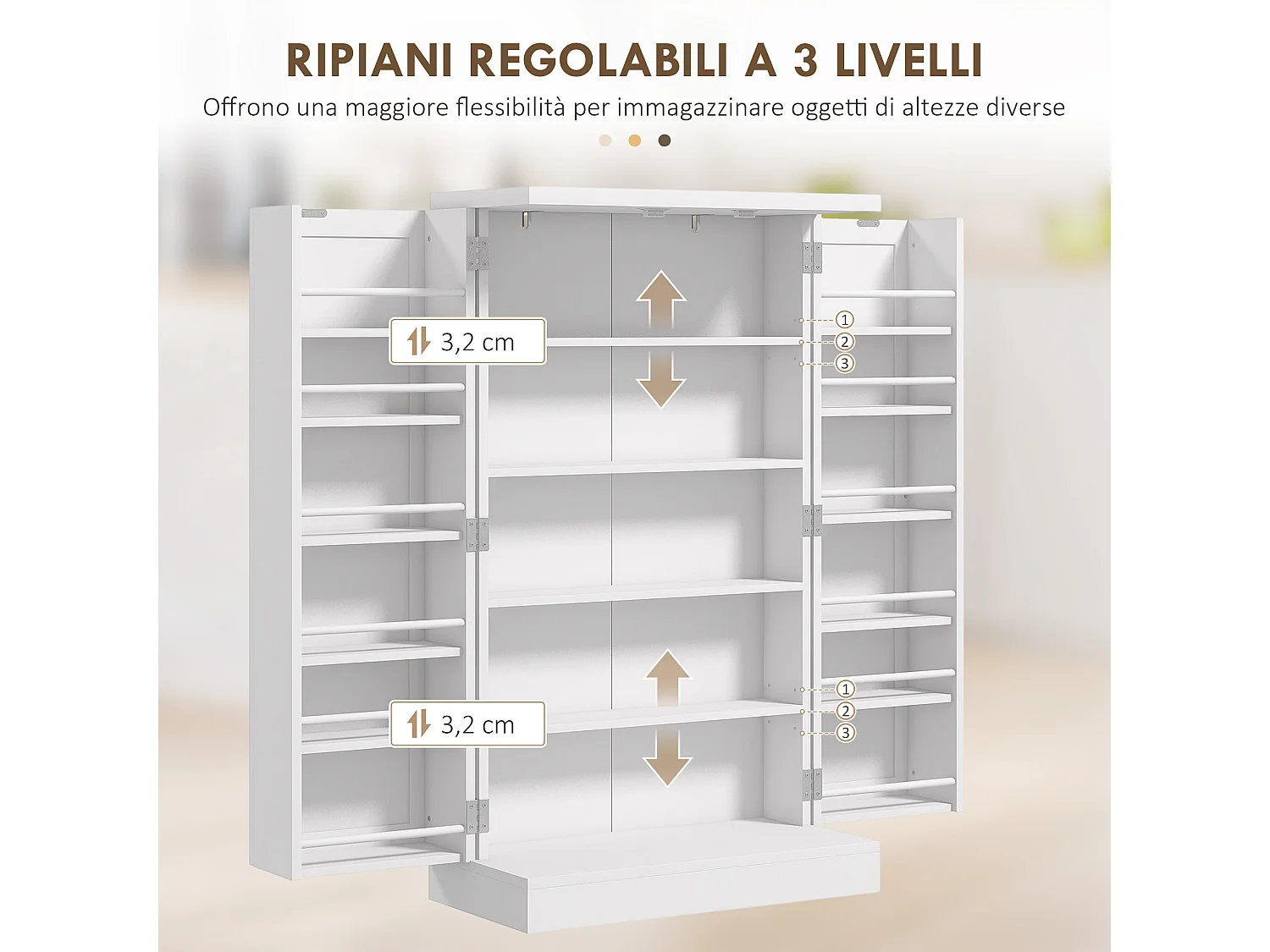 Armadio da cucina con 5 ripiani centrali e 12 ripiani laterali