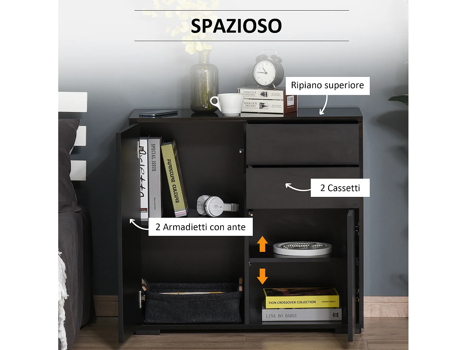 Mobiletto multiuso con 2 cassetti e 2 armadietti casa o ufficio