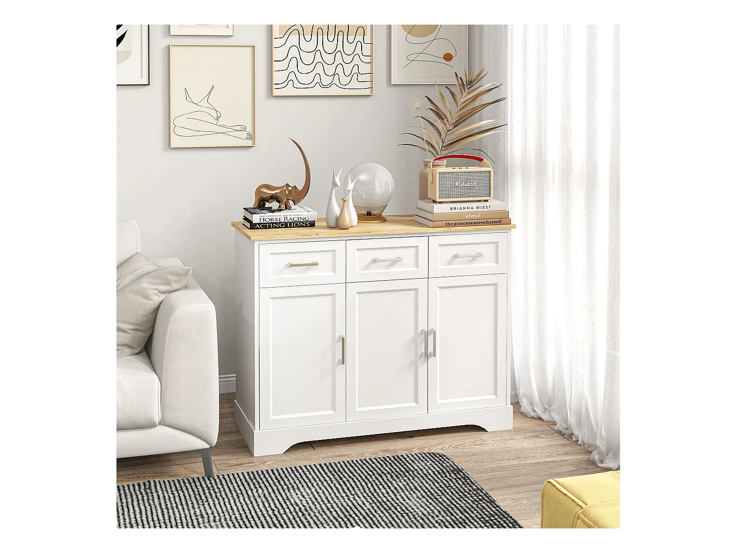 Credenza moderna con ripiano regolabile a 3 cassetti e 3 ante