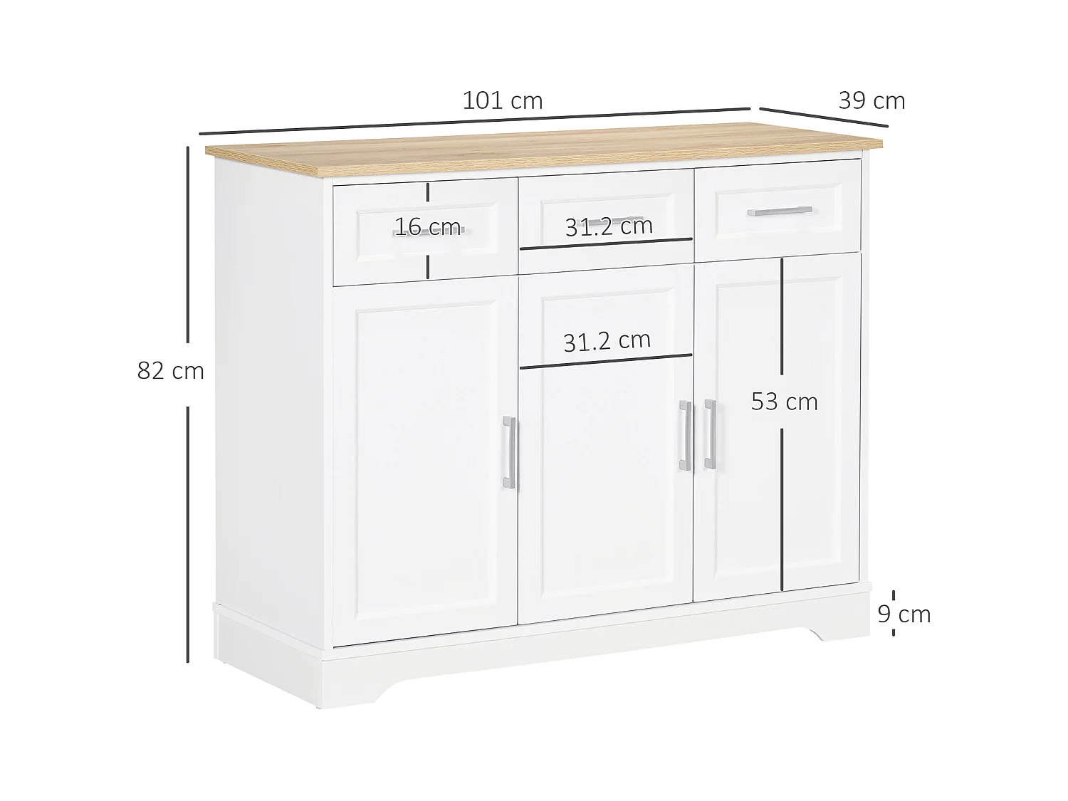 Credenza moderna con ripiano regolabile a 3 cassetti e 3 ante