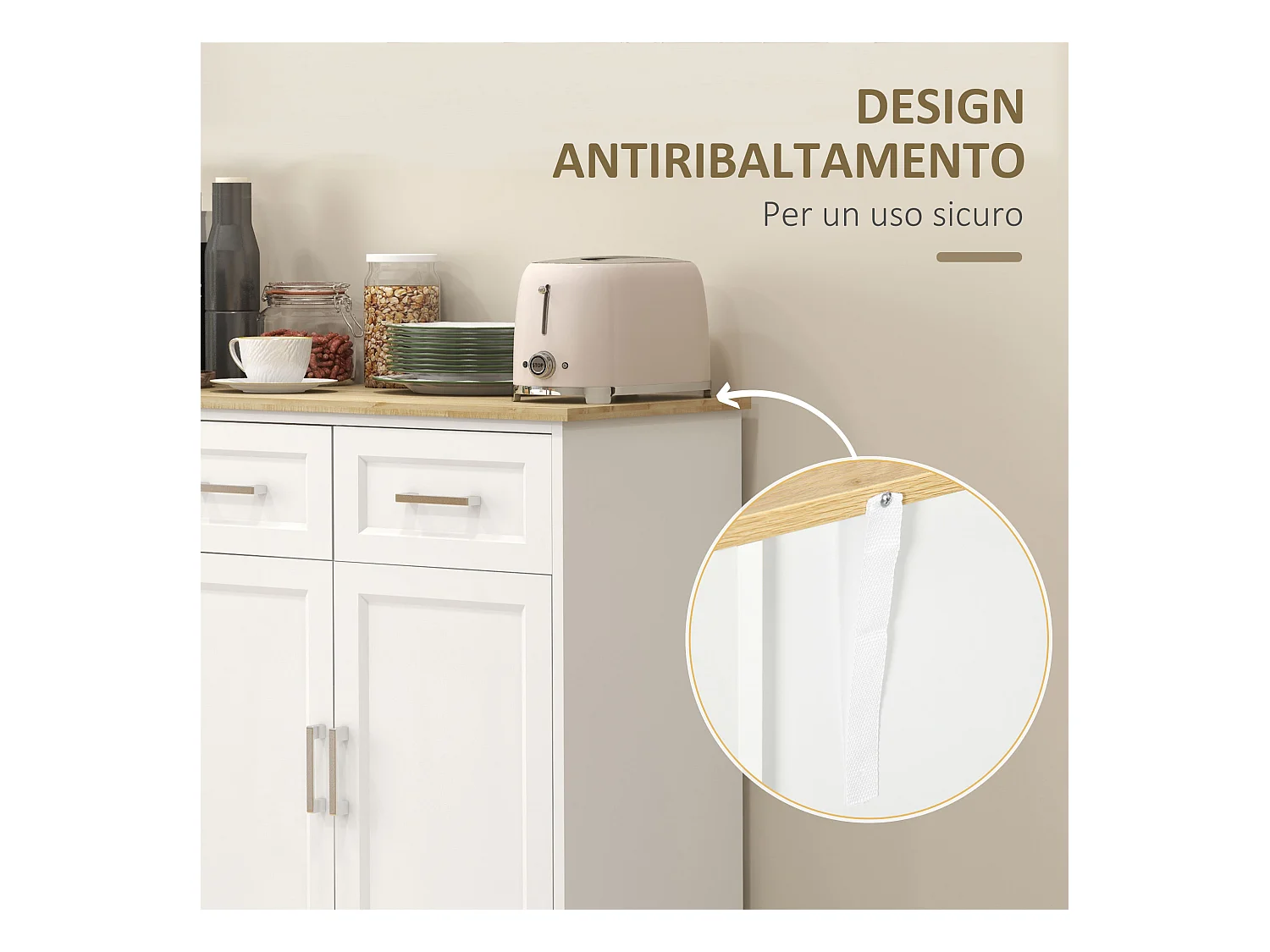 Credenza moderna con ripiano regolabile a 3 cassetti e 3 ante