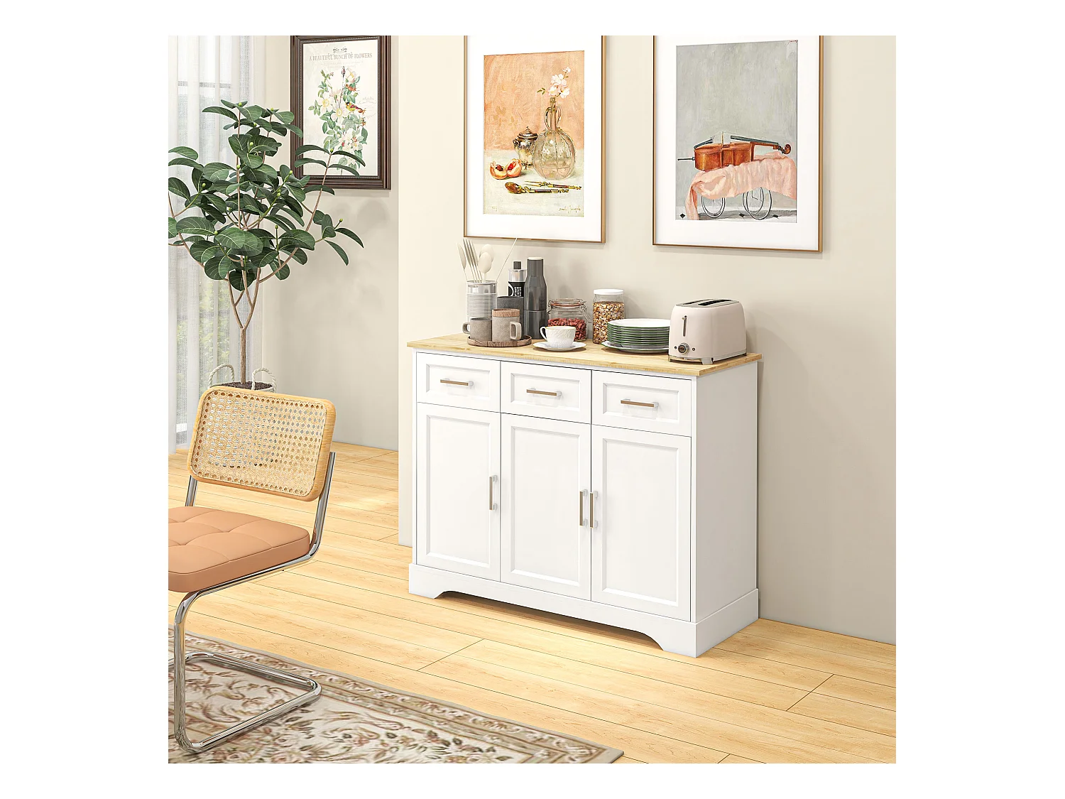 Credenza moderna con ripiano regolabile a 3 cassetti e 3 ante