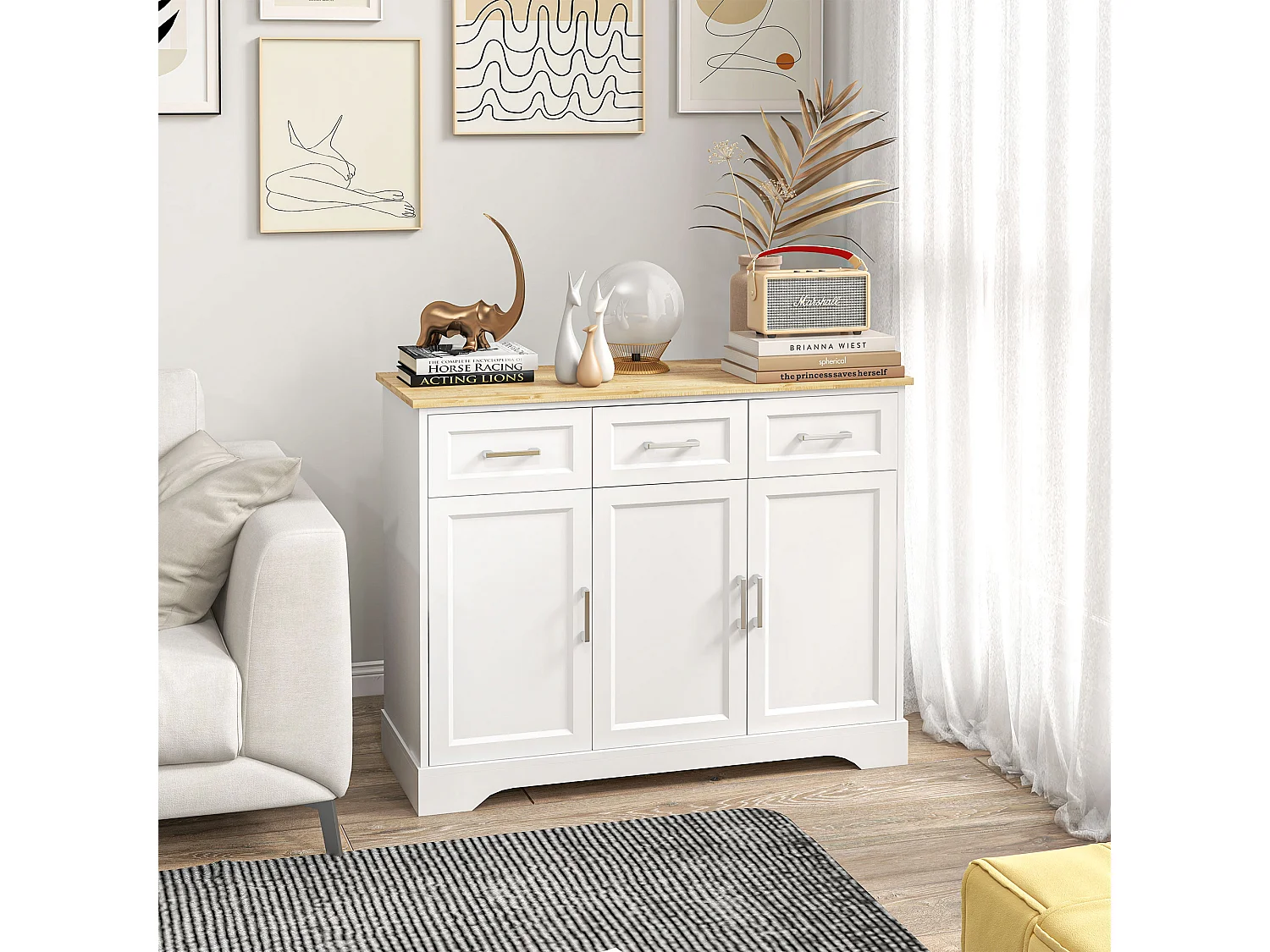 Credenza moderna con ripiano regolabile a 3 cassetti e 3 ante