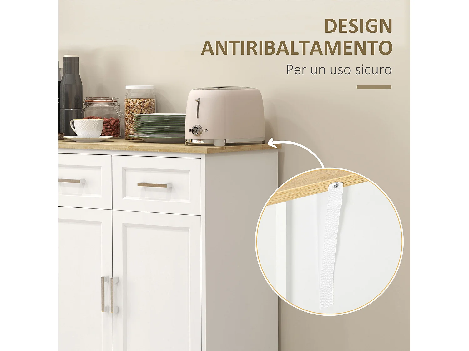 Credenza moderna con ripiano regolabile a 3 cassetti e 3 ante