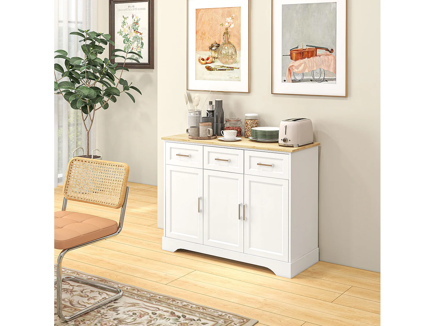 Credenza moderna con ripiano regolabile a 3 cassetti e 3 ante