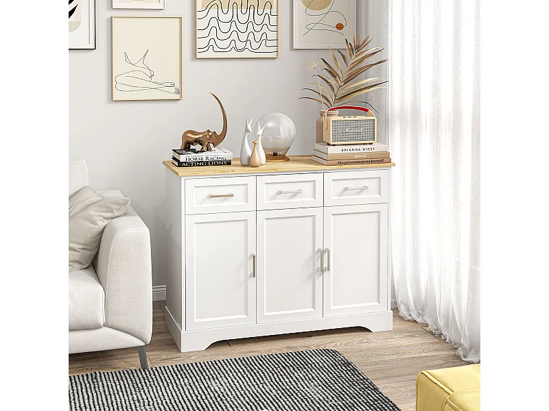 Credenza moderna con ripiano regolabile a 3 cassetti e 3 ante
