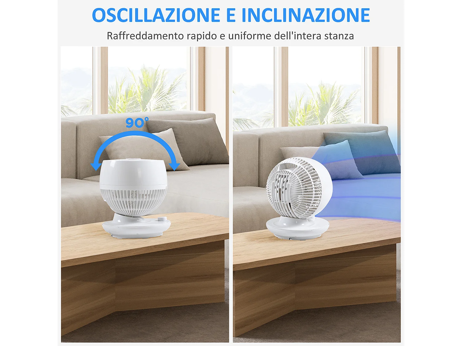 Ventilatore da tavolo a 3 velocità con oscillazione a 70°
