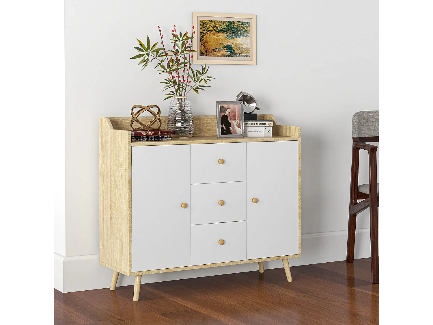 Credenza moderna con 3 cassetti e 2 armadietti a 2 livelli