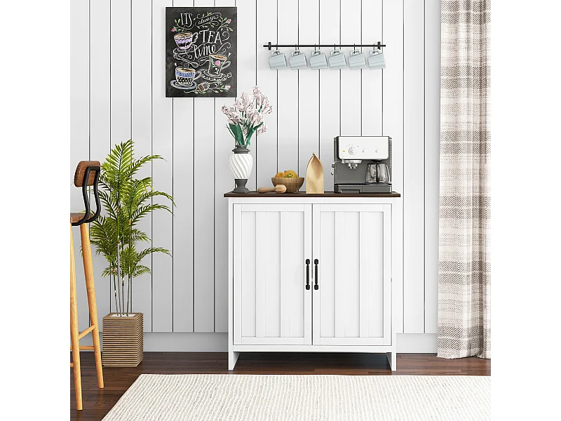 Credenza cucina a 2 ante con ripiano regolabile in legno bianco