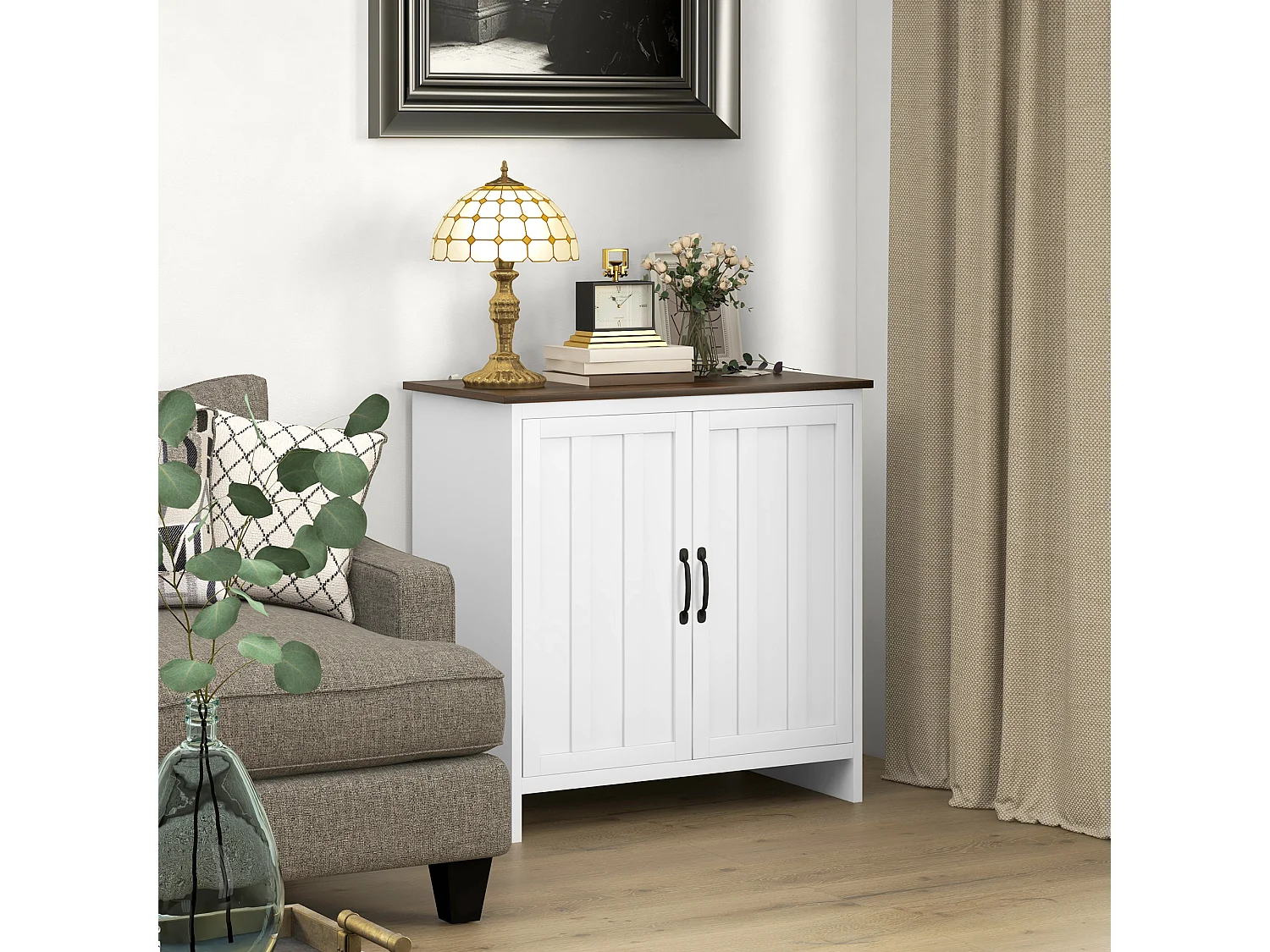 Credenza cucina a 2 ante con ripiano regolabile in legno bianco