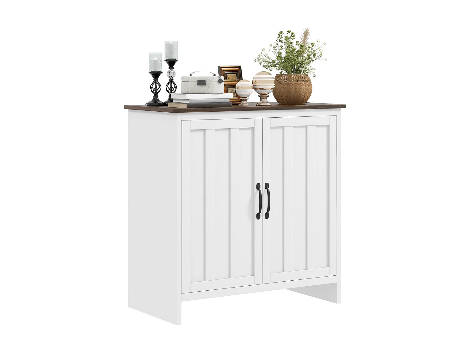 Credenza cucina a 2 ante con ripiano regolabile in legno bianco
