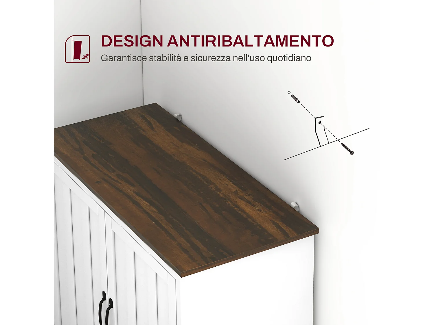 Credenza cucina a 2 ante con ripiano regolabile in legno bianco