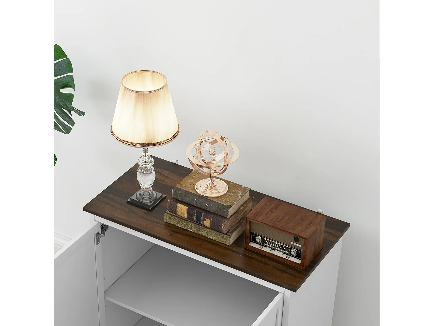 Credenza cucina a 2 ante con ripiano regolabile in legno bianco